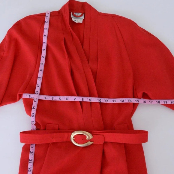 Vintage Petites by Demaro Red Wrap Style with Belt  Midi Short Sleeve Dress - Picture 5 of 13